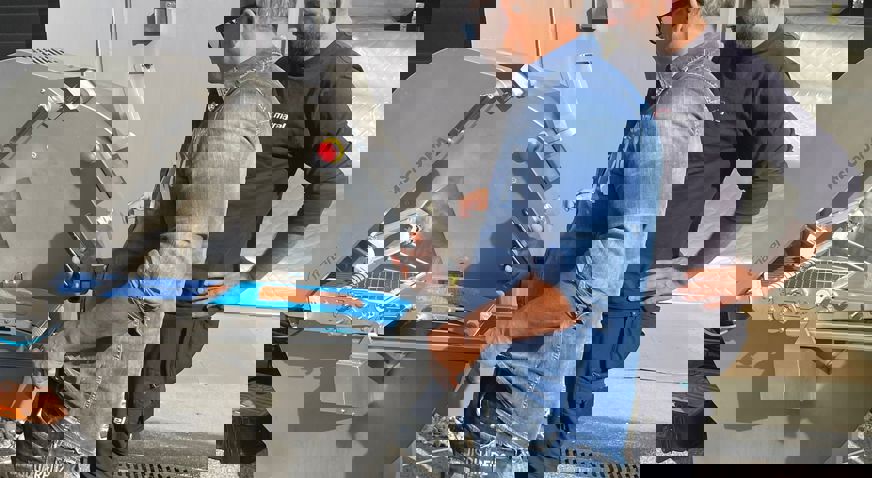 Outdoor Marel machine demo with client